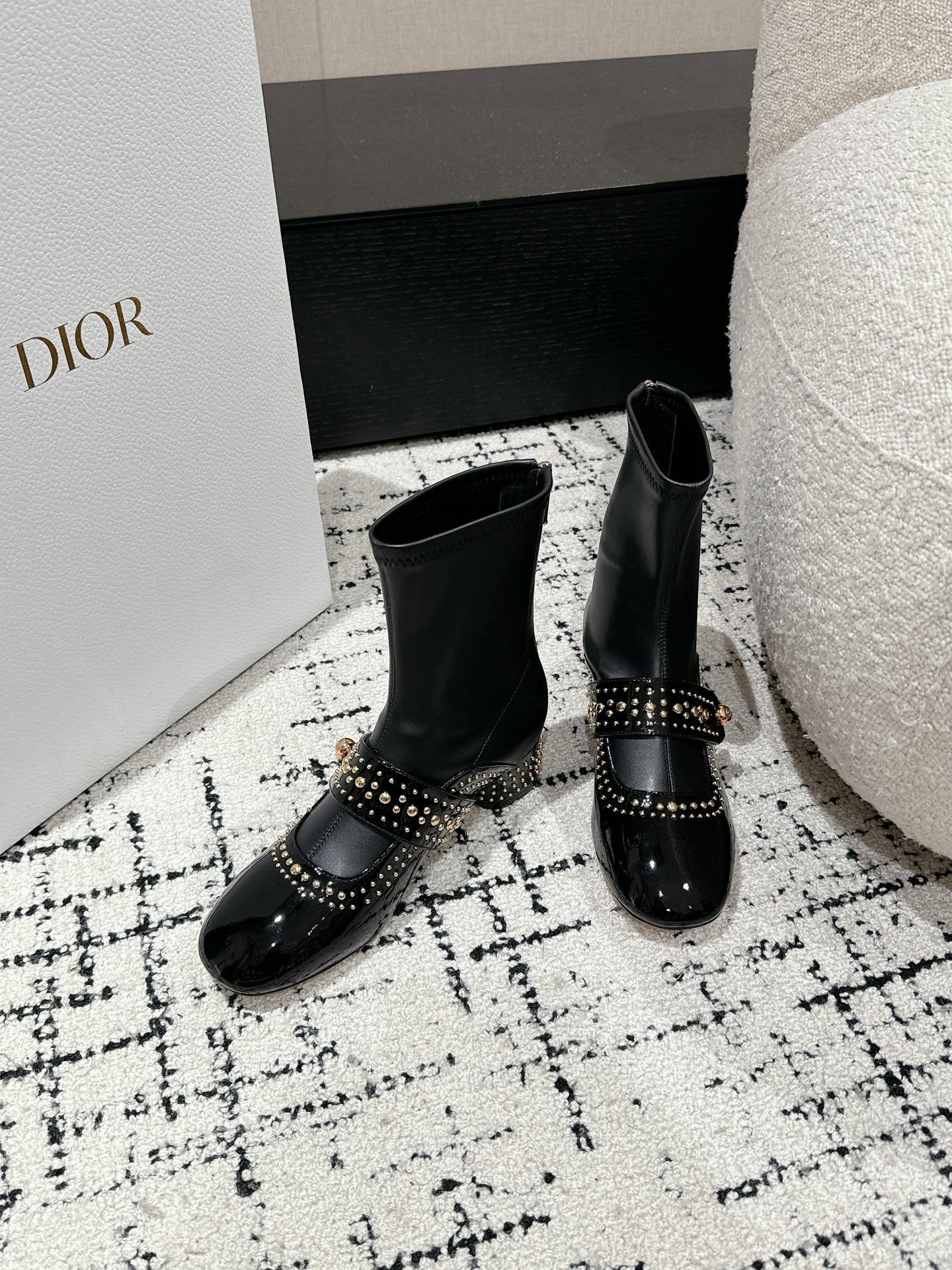 Luxury DiorBelle-D Heeled Ankle Boot Black Lambskin