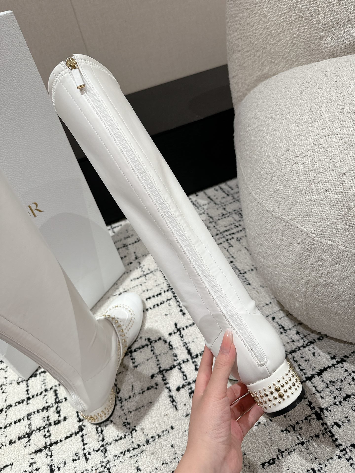 Luxury DiorBelle-D Heeled Boot White Lambskin