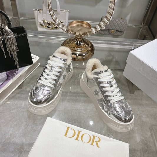 Luxury Dior Luxury DiorStar Platform Sneaker In Glossy Silver Cowhide 996418