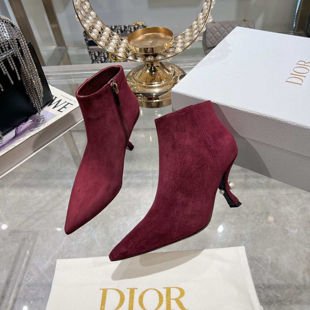 Luxury DiorTribales Heeled Ankle Boot 65mm In Burgundy Suede 996428