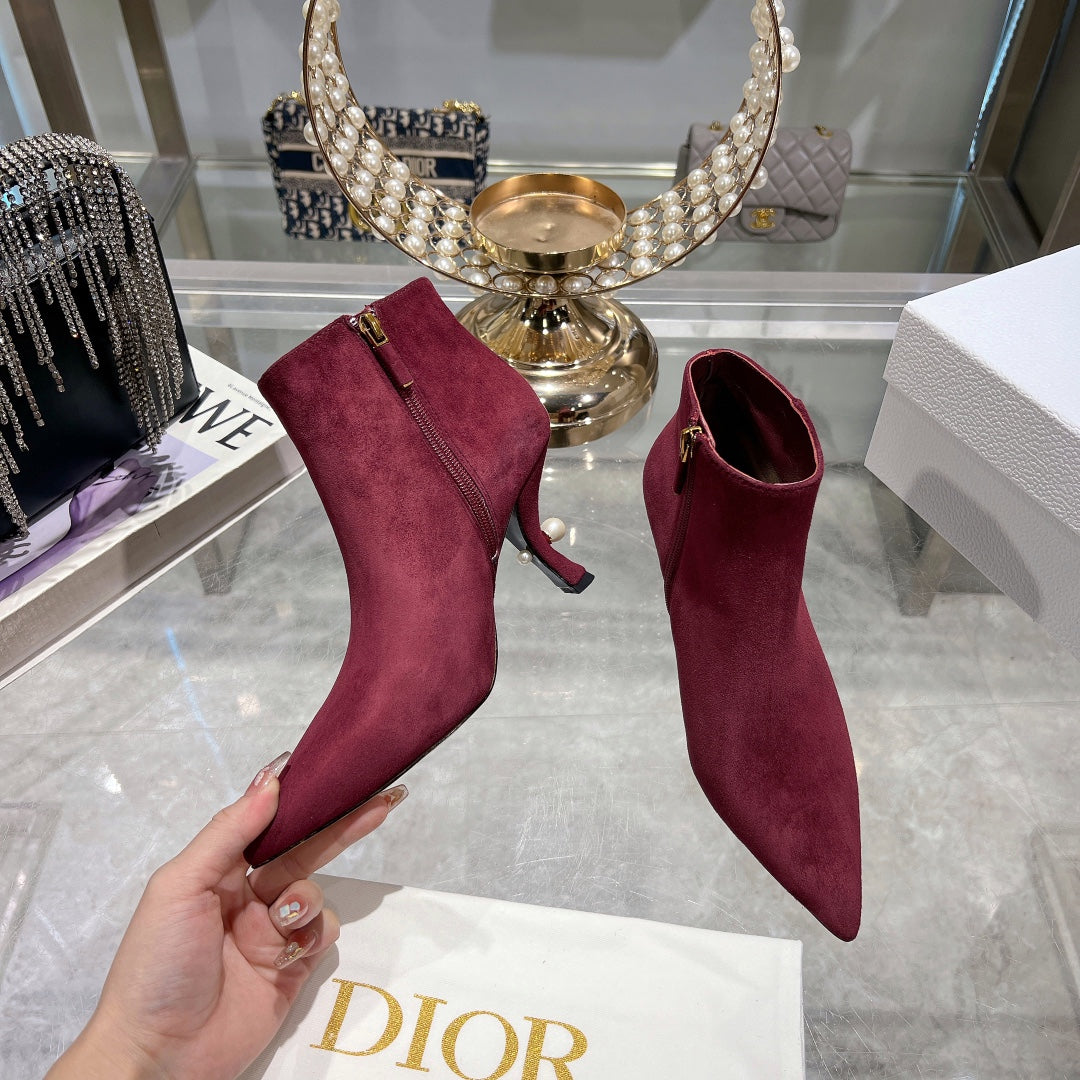 Luxury DiorTribales Heeled Ankle Boot 65mm In Burgundy Suede 996428