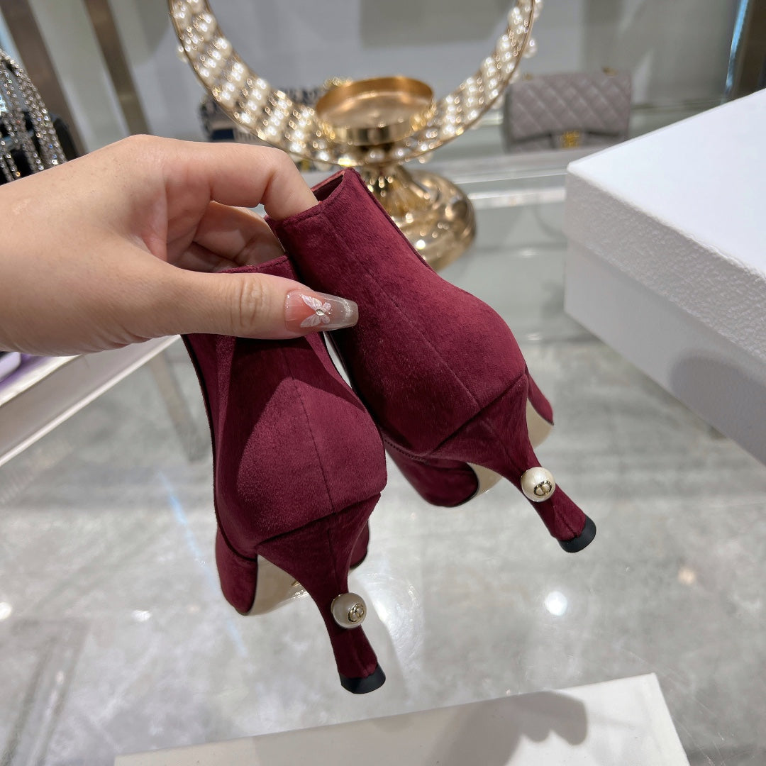Luxury DiorTribales Heeled Ankle Boot 65mm In Burgundy Suede 996428