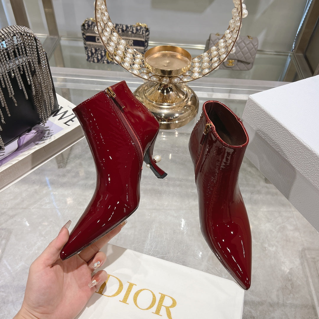 Luxury DiorTribales Heeled Ankle Boot 65mm In Red Glossy Cowhide 996432