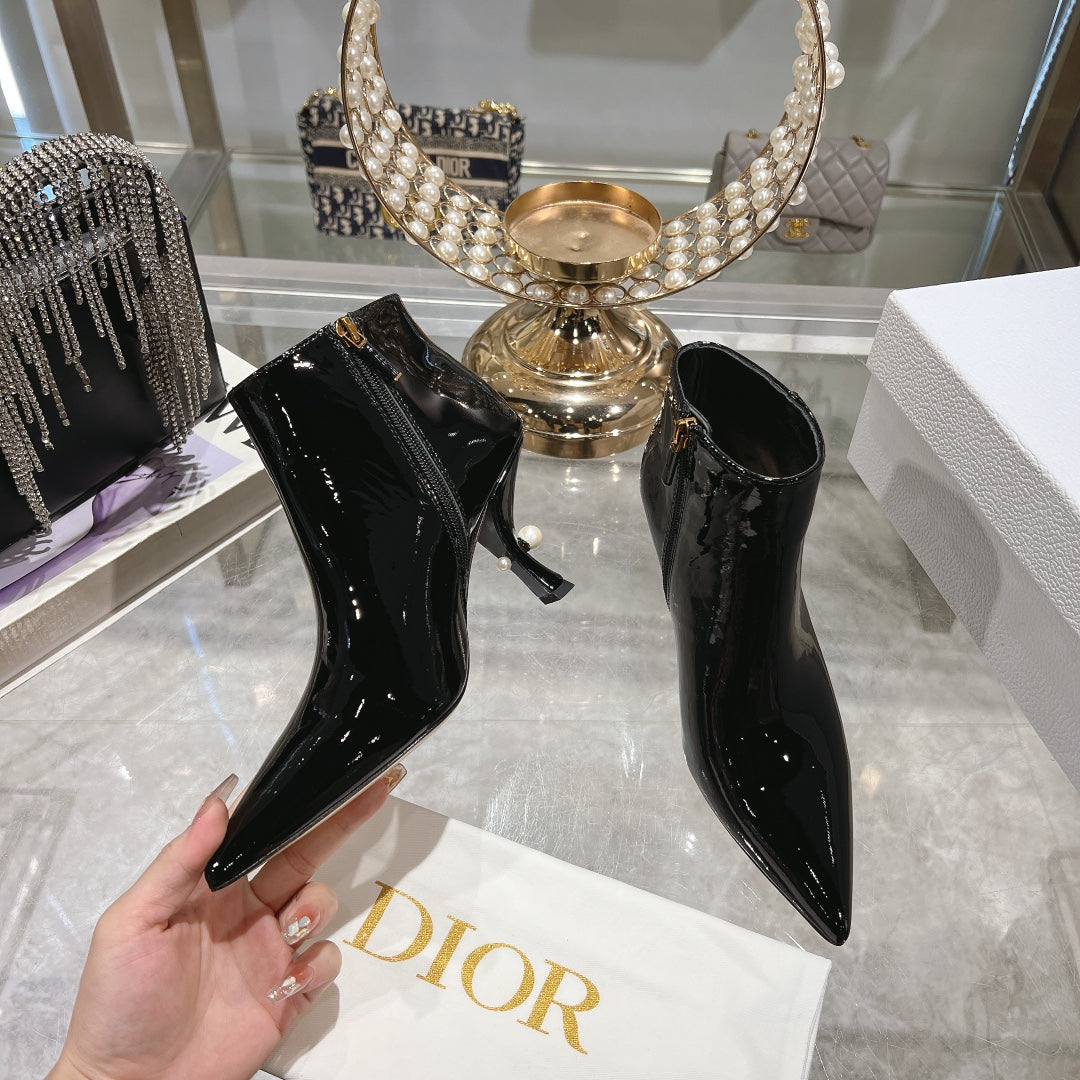 Luxury DiorTribales Heeled Ankle Boot 65mm In Black Glossy Cowhide 996434