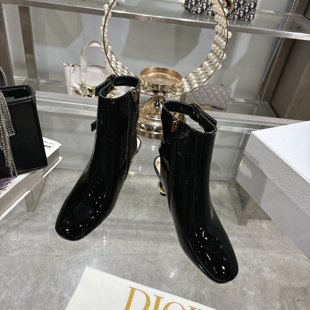 Luxury DiorD-Idole Heeled Ankle Boot In Black Glossy Lambskin 996440