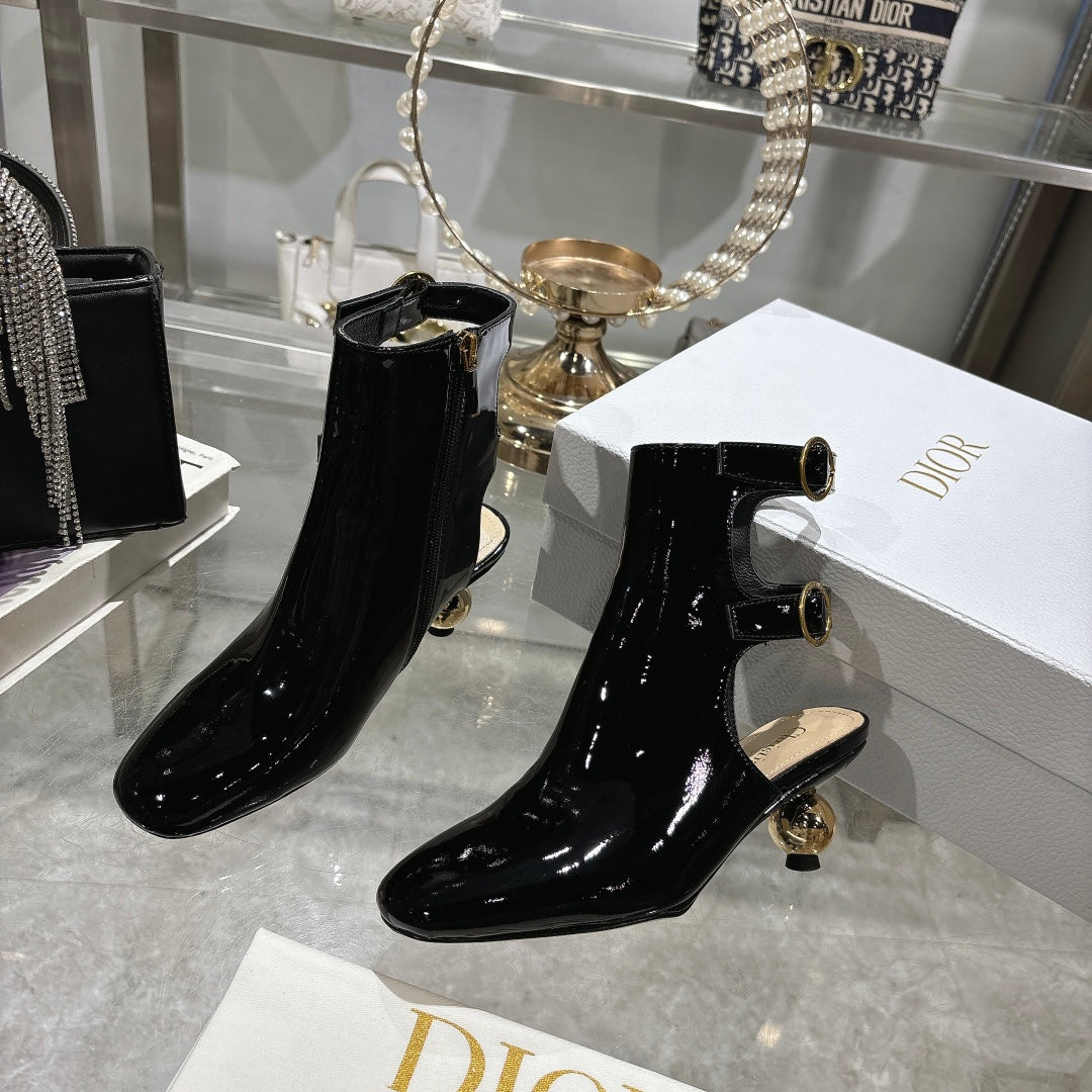 Luxury DiorD-Idole Heeled Ankle Boot In Black Glossy Lambskin 996440