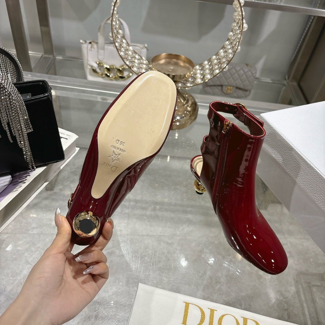 Luxury DiorD-Idole Heeled Ankle Boot In Red Glossy Lambskin 996442