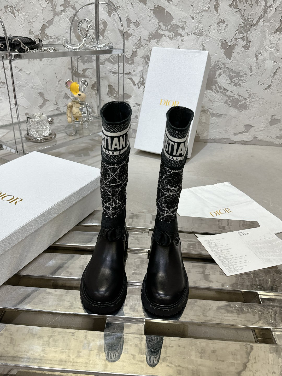 Luxury DiorD-Major Boot In Black Mix White Denim Fabric 100564