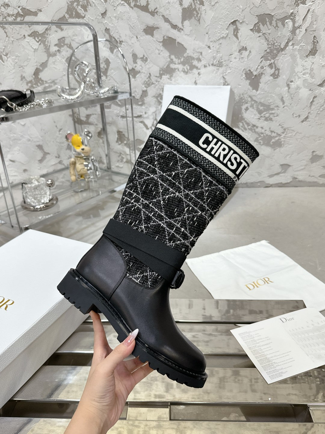 Luxury DiorD-Major Boot In Black Mix White Denim Fabric 100564