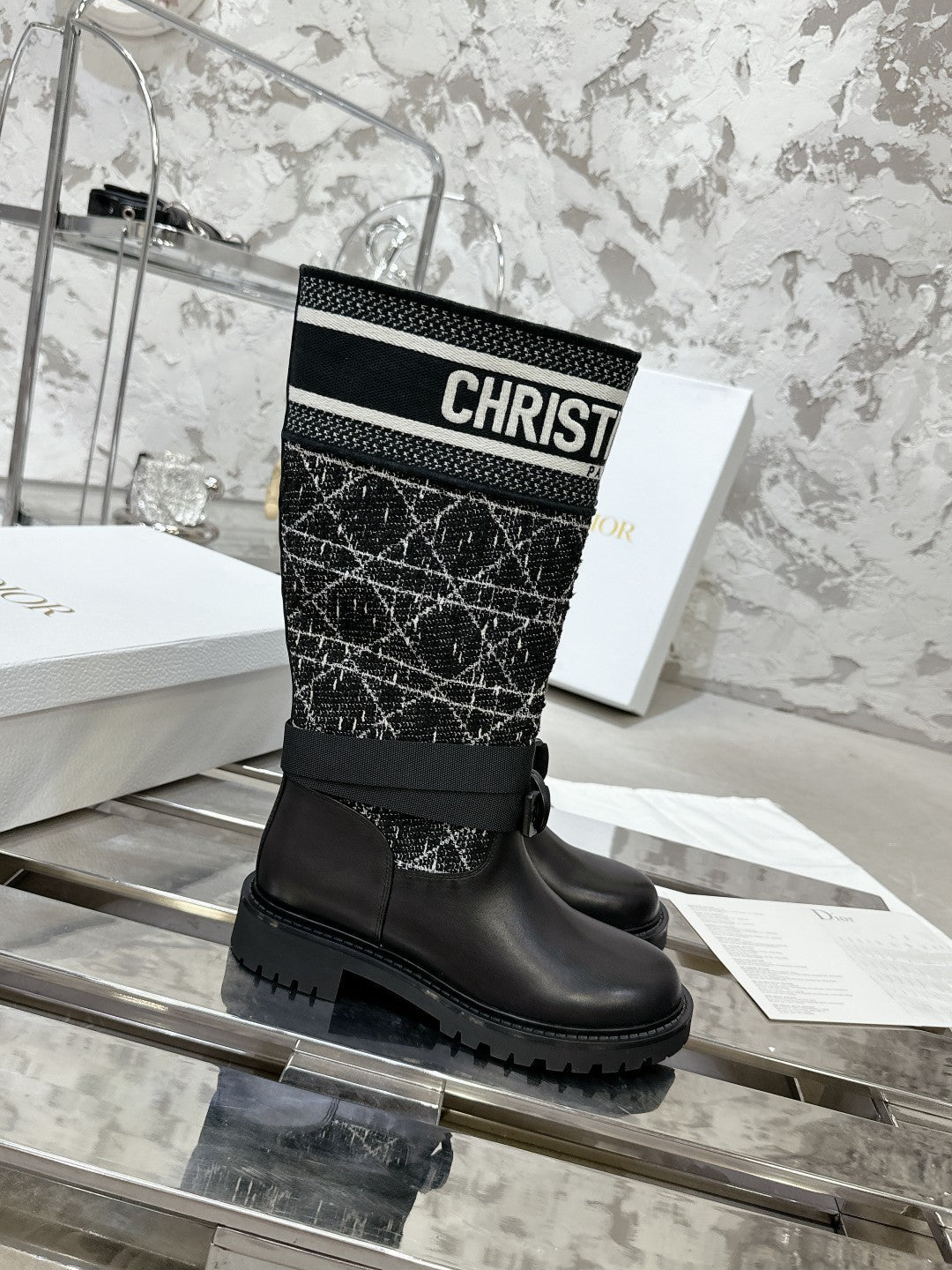 Luxury DiorD-Major Boot In Black Mix White Denim Fabric 100564