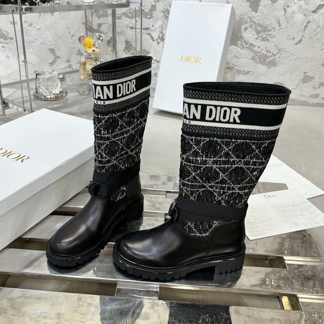 Luxury DiorD-Major Boot In Black Mix White Denim Fabric 100564