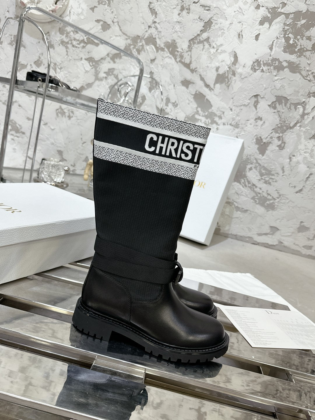 Luxury DiorD-Major Boot In Black Mix White Denim Fabric 100566