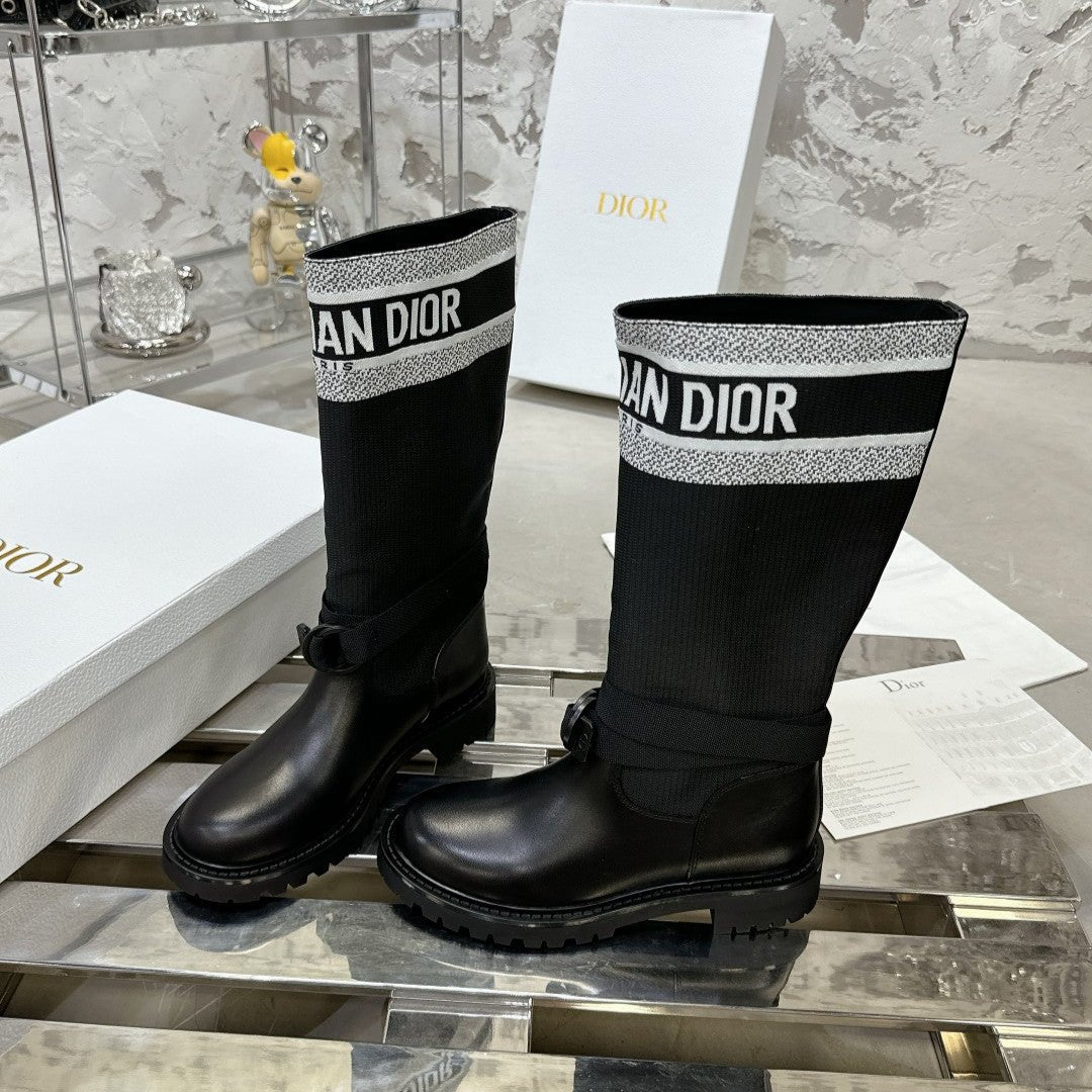 Luxury DiorD-Major Boot In Black Mix White Denim Fabric 100566