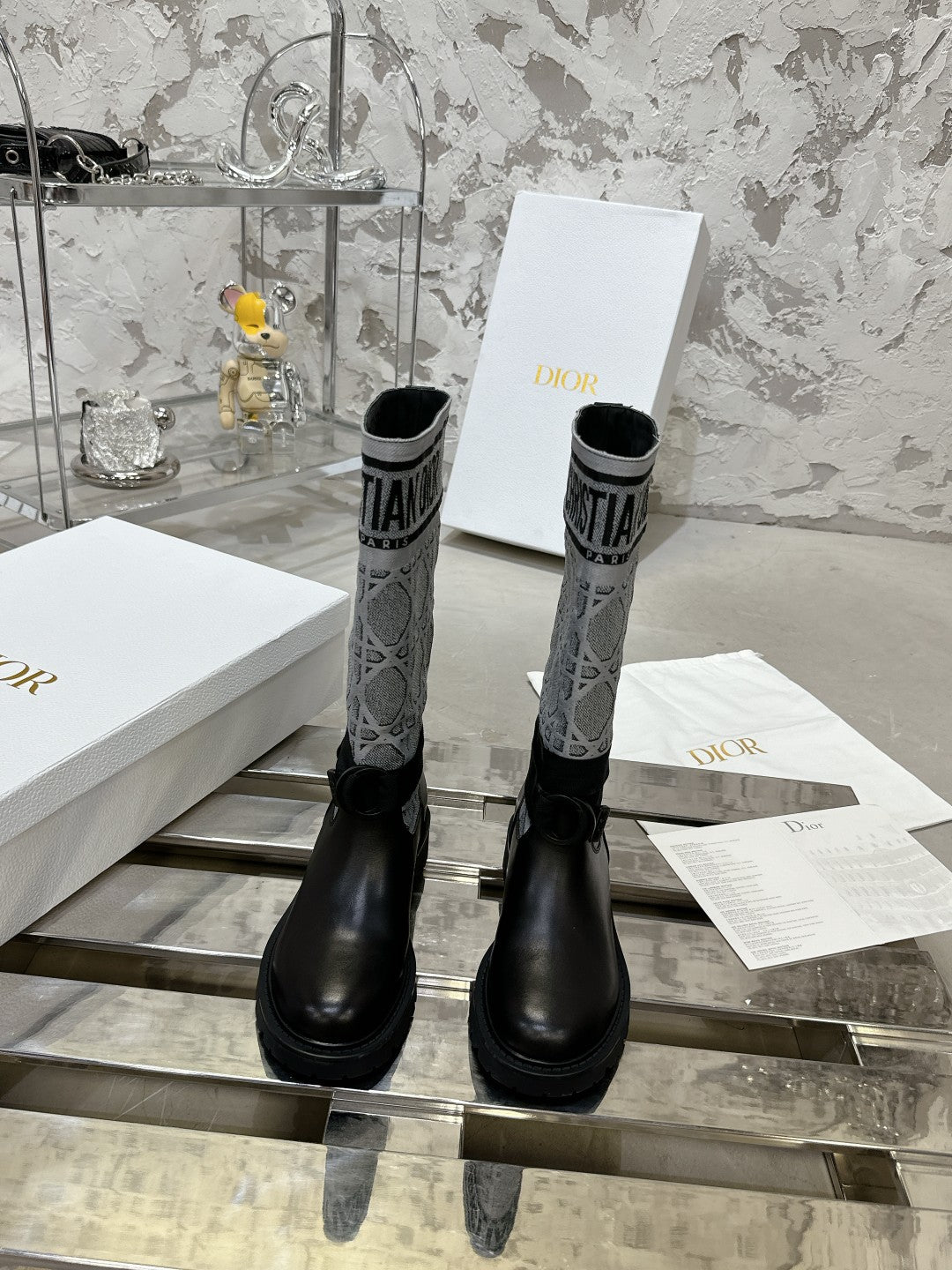 Luxury DiorD-Major Boot In Grey Mix Black Denim Fabric 100570