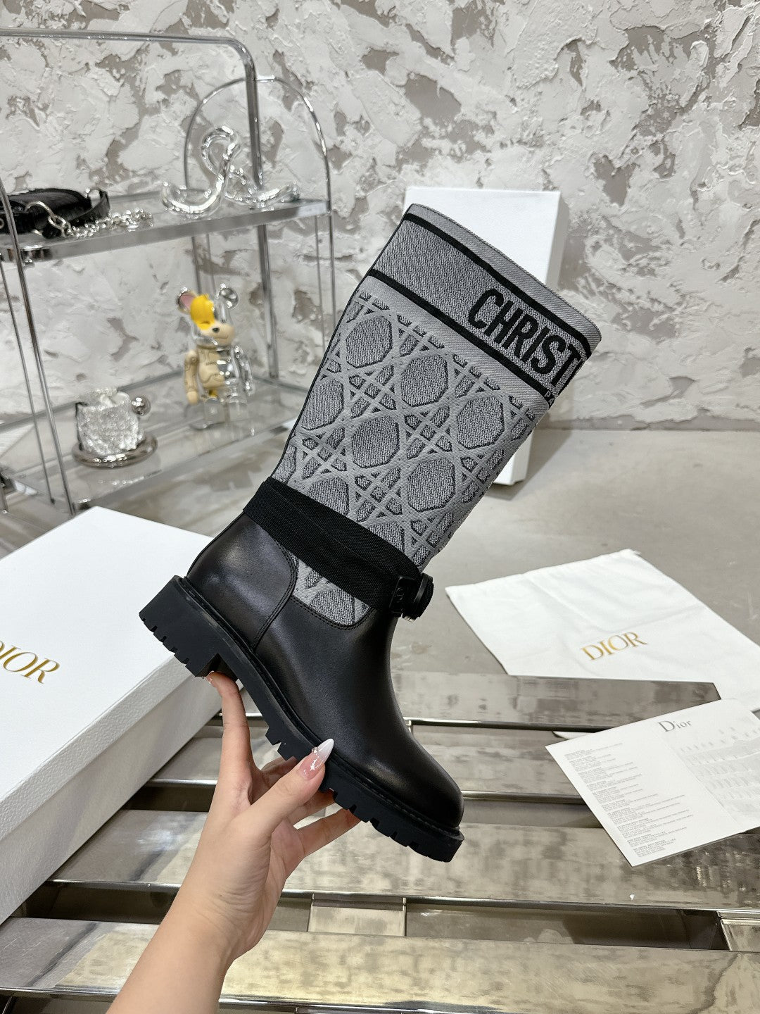 Luxury DiorD-Major Boot In Grey Mix Black Denim Fabric 100570