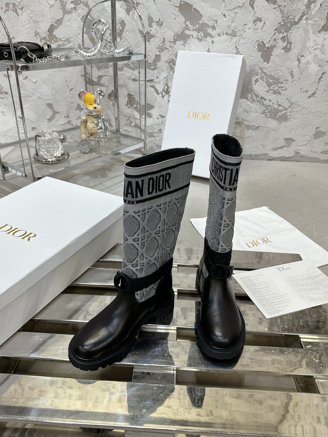 Luxury DiorD-Major Boot In Grey Mix Black Denim Fabric 100570