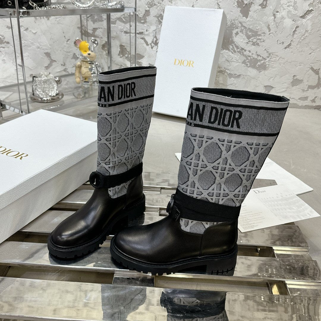 Luxury DiorD-Major Boot In Grey Mix Black Denim Fabric 100570
