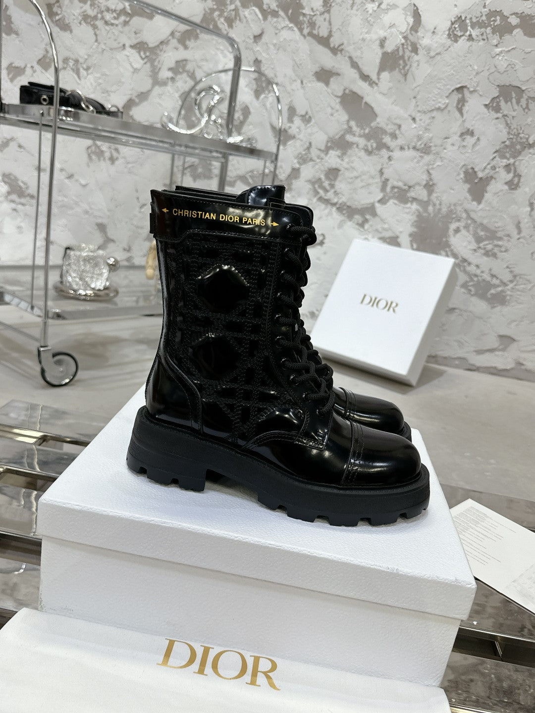 Luxury DiorD-Unit Ankle Boot In Black Glossy Cowhide 100585