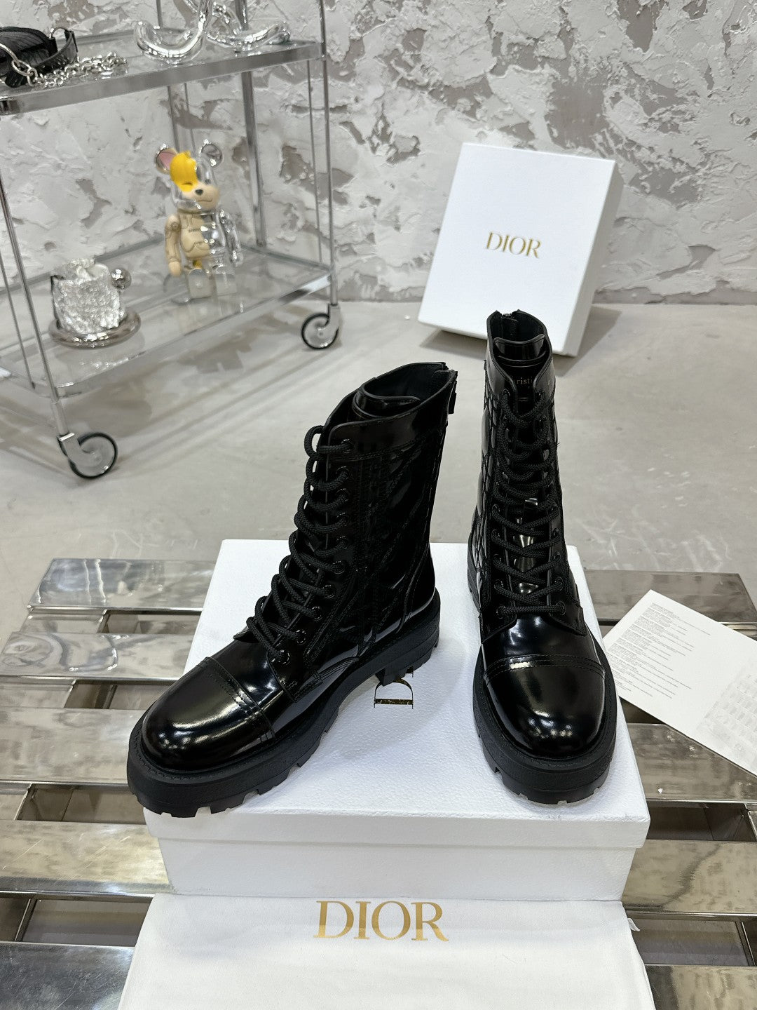 Luxury DiorD-Unit Ankle Boot In Black Glossy Cowhide 100585