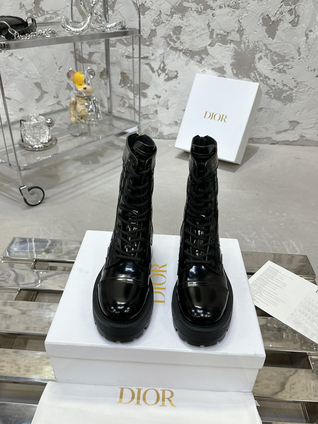 Luxury DiorD-Unit Ankle Boot In Black Glossy Cowhide 100585