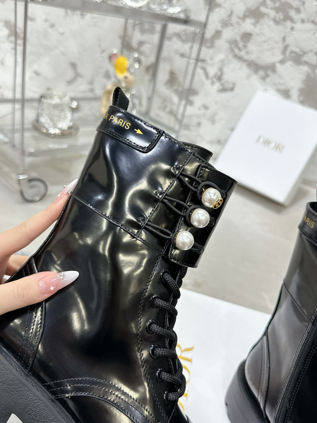 Luxury DiorD-Strike Ankle Boot In Black Glossy Cowhide  100587