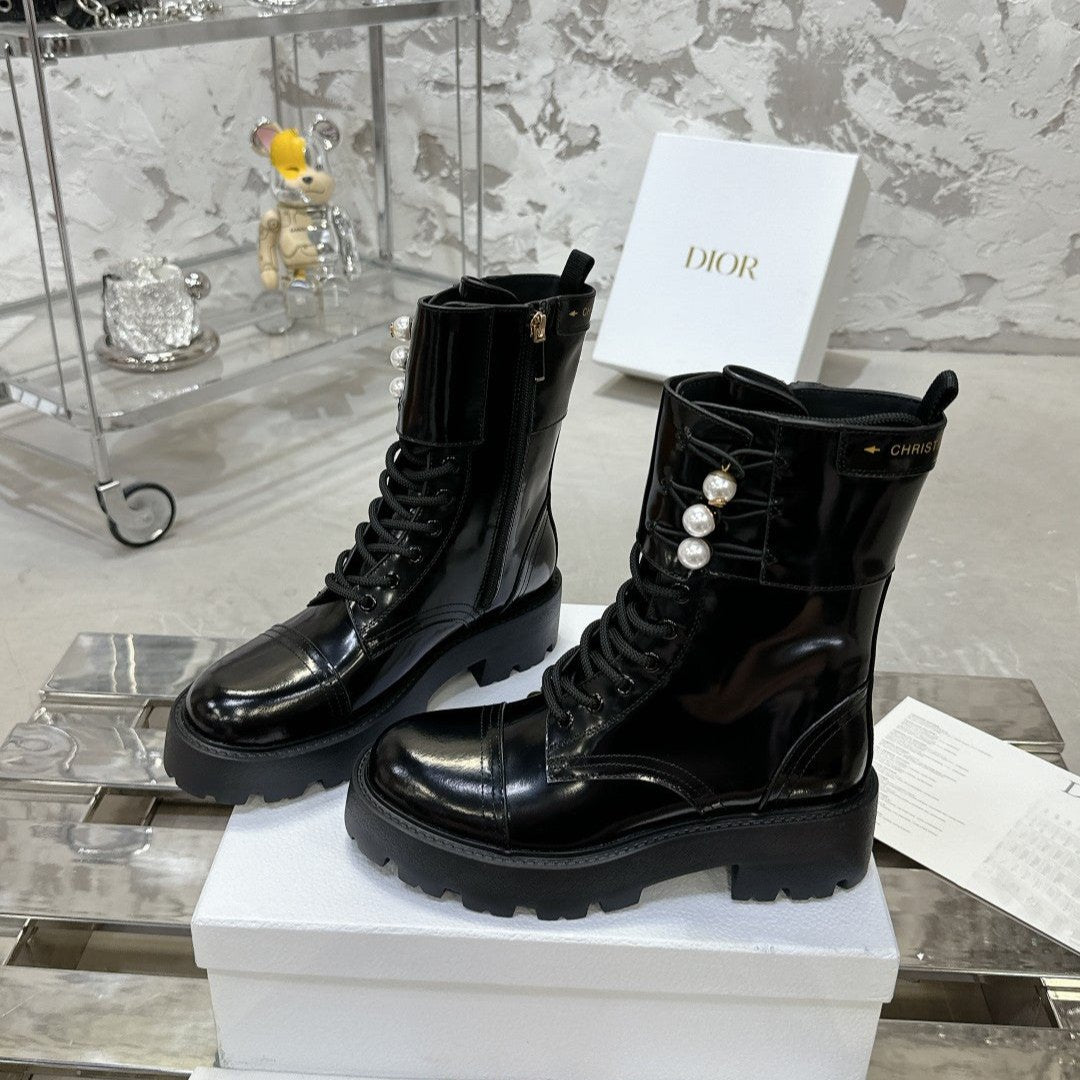 Luxury DiorD-Strike Ankle Boot In Black Glossy Cowhide  100587