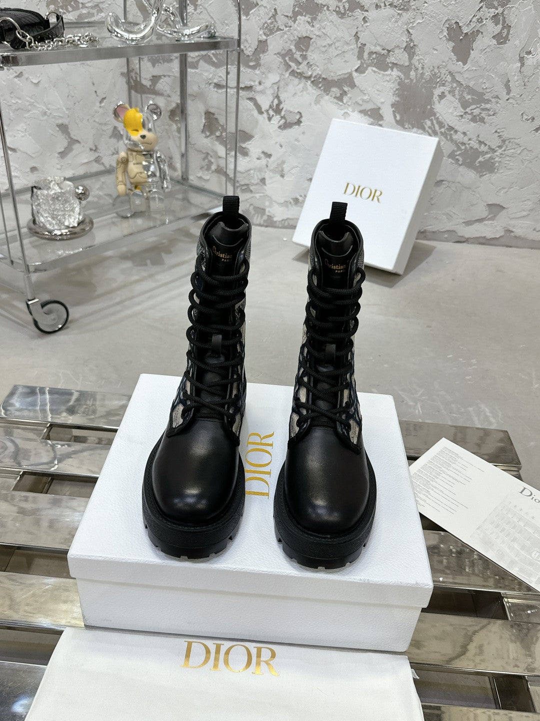 Luxury DiorD-Major Ankle Boot In Black Mix Charcoal Blue Tweed 100590