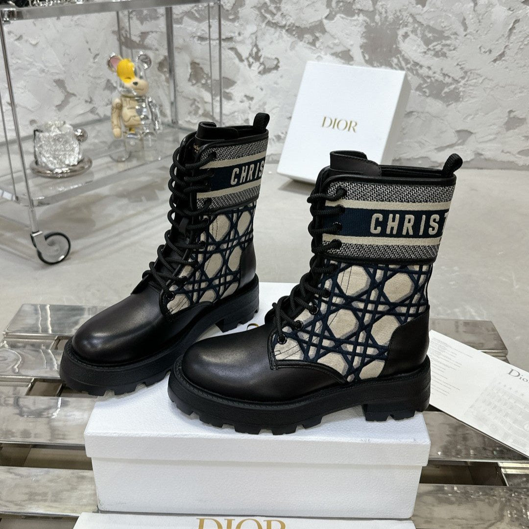 Luxury DiorD-Major Ankle Boot In Black Mix Charcoal Blue Tweed 100590