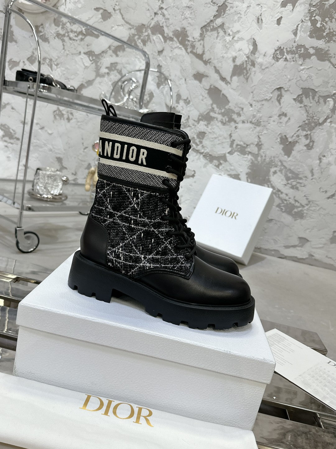 Luxury DiorD-Major Ankle Boot In Black Tweed 100592