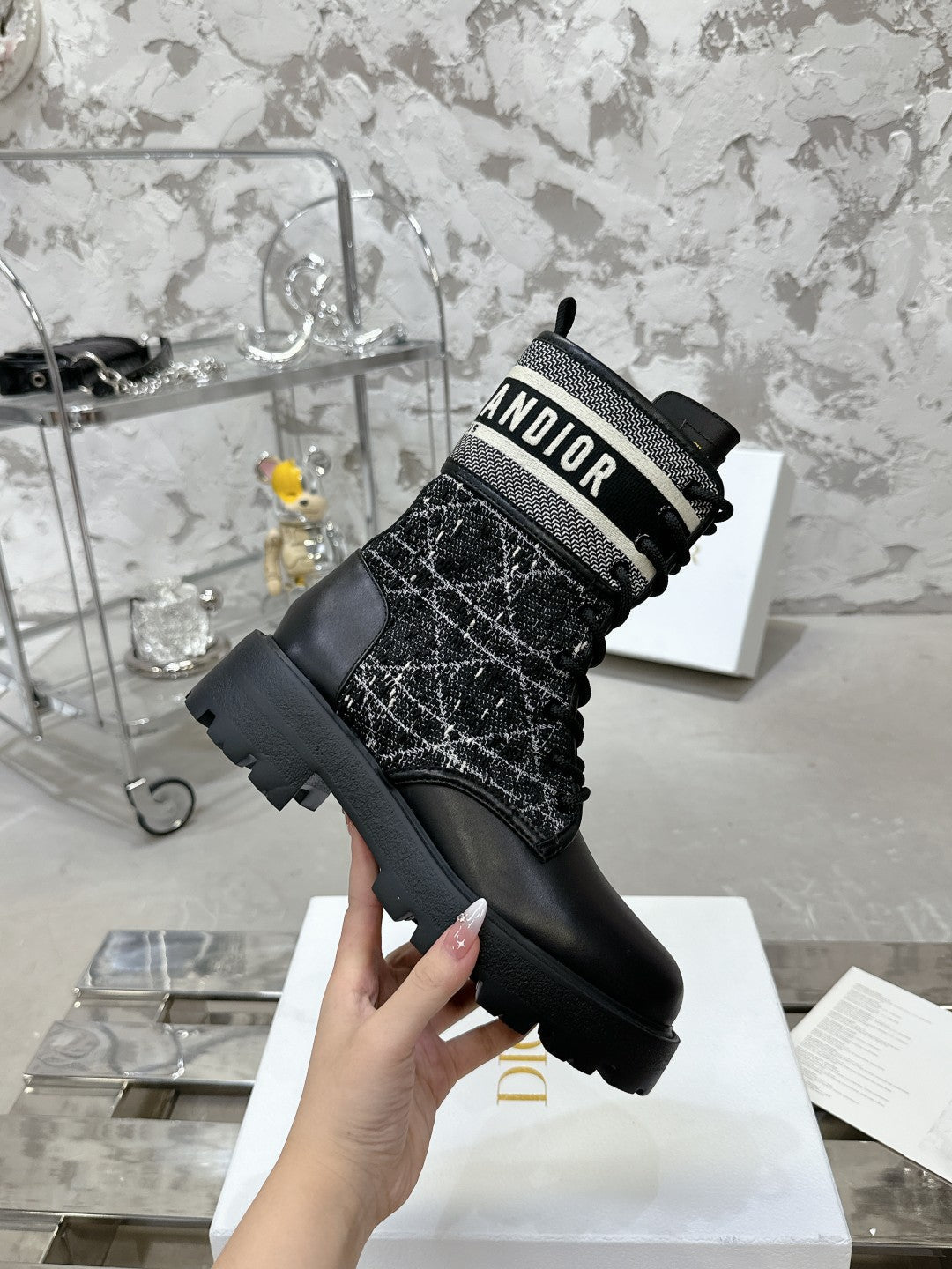 Luxury DiorD-Major Ankle Boot In Black Tweed 100592