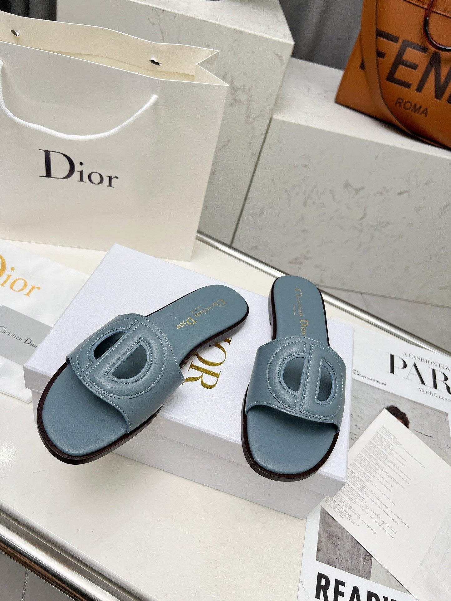 Luxury Dior25 D-Club Slide Calfskin