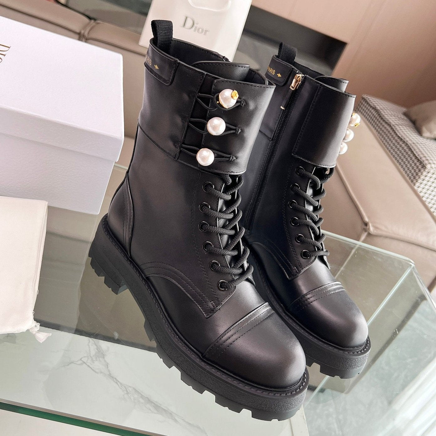 Luxury DiorD-Strike Ankle Boot Plain Black Calfskin
