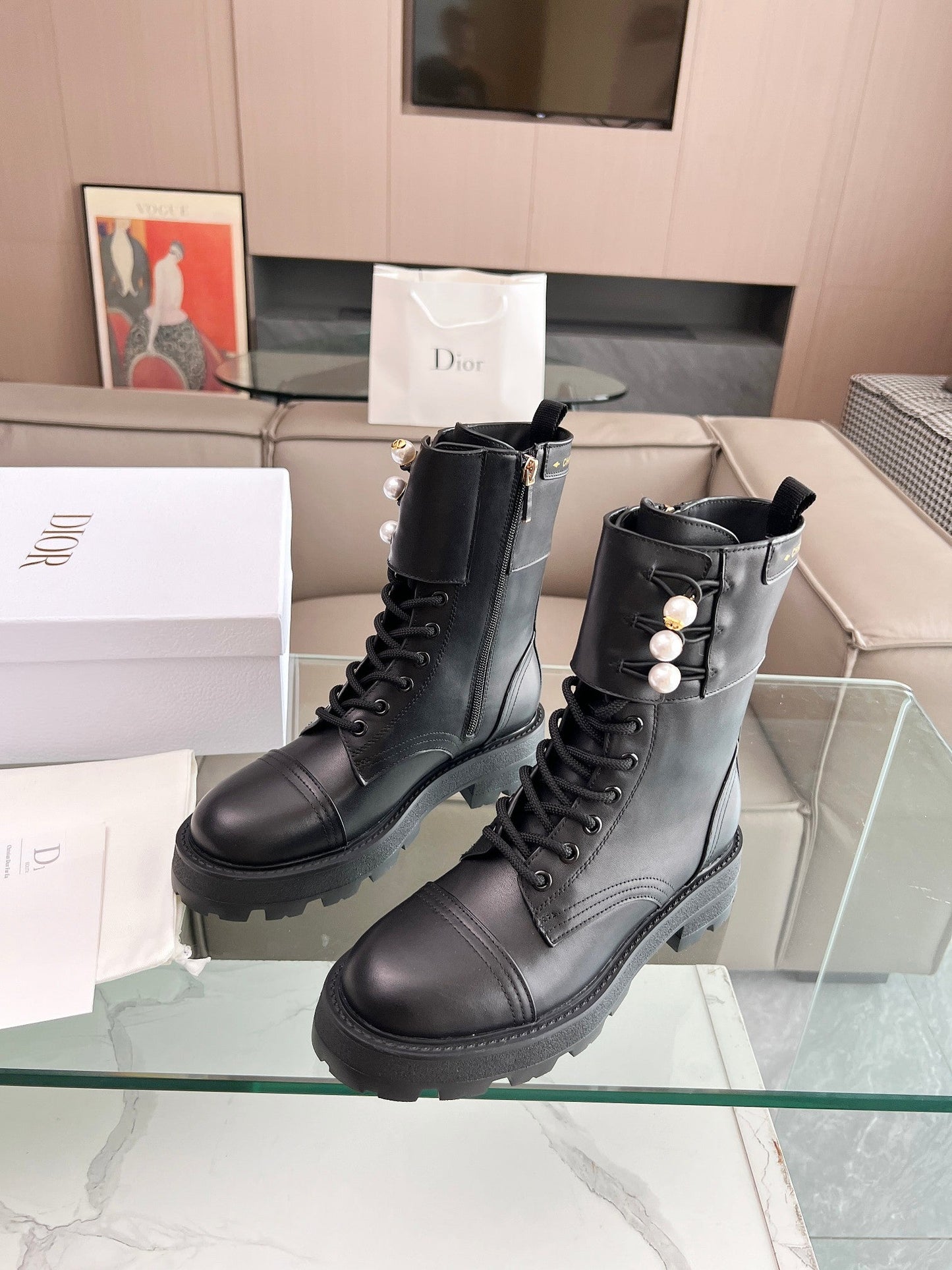 Luxury DiorD-Strike Ankle Boot Plain Black Calfskin