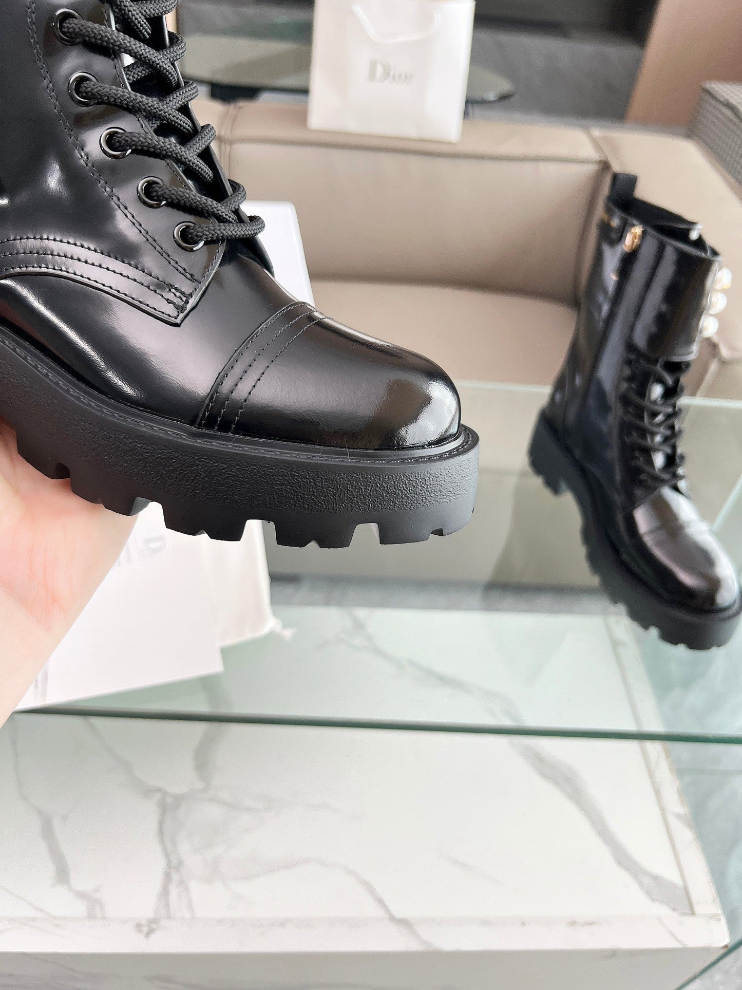 Luxury DiorD-Strike Ankle Boot Glossy Black Calfskin