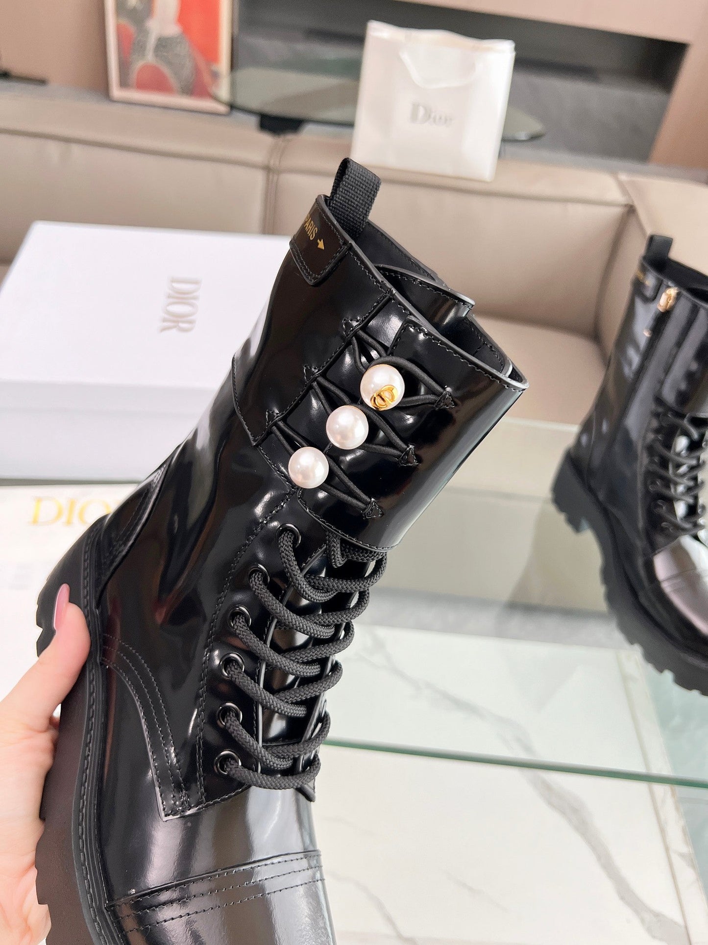 Luxury DiorD-Strike Ankle Boot Glossy Black Calfskin