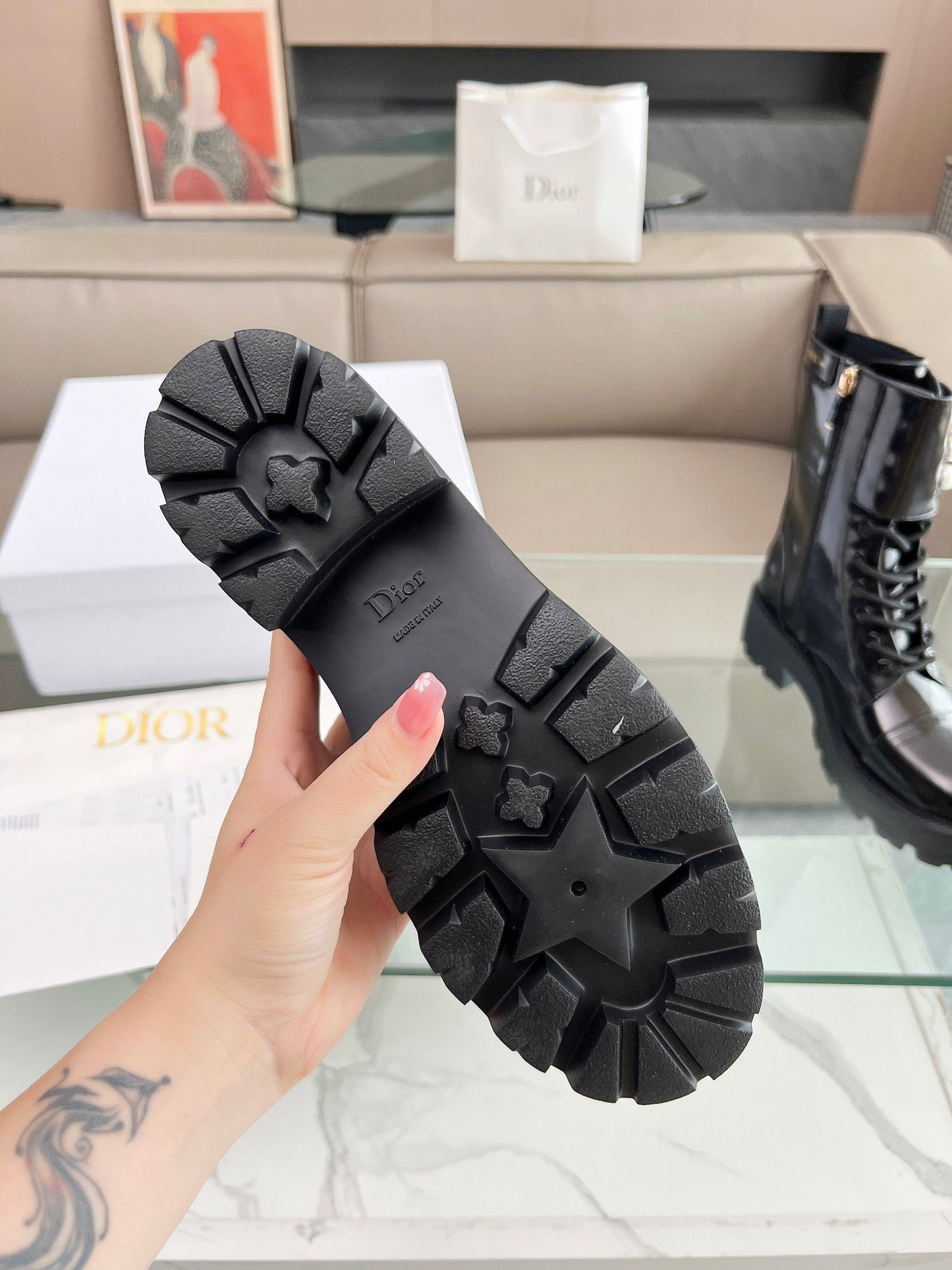 Luxury DiorD-Strike Ankle Boot Glossy Black Calfskin