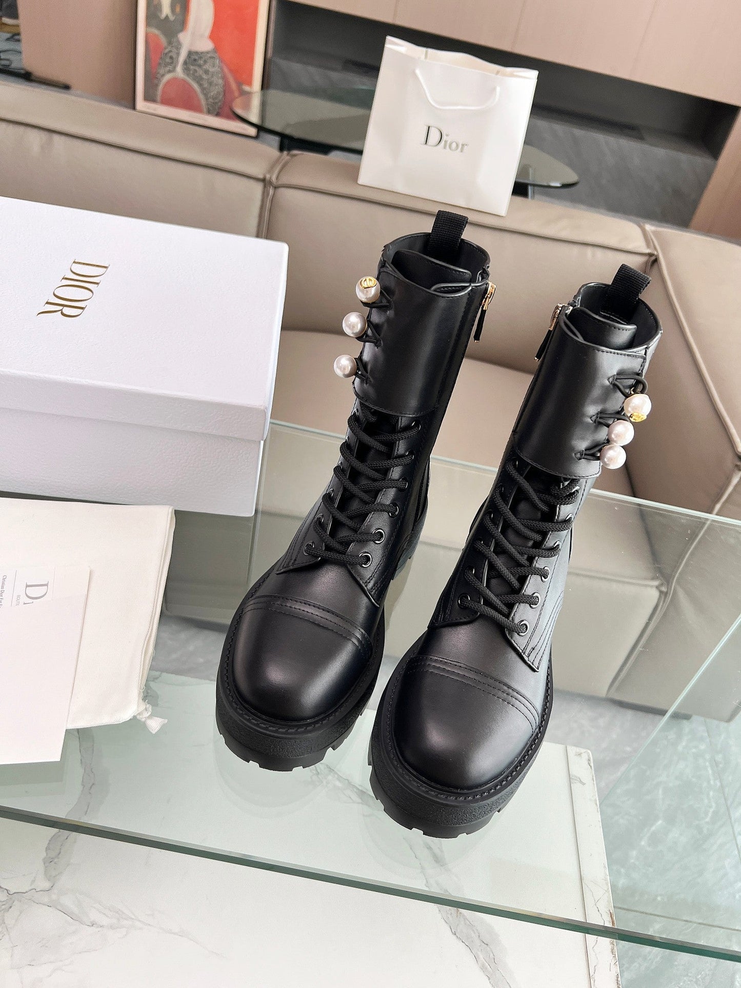 Luxury DiorD-Strike Ankle Boot Plain Black Calfskin