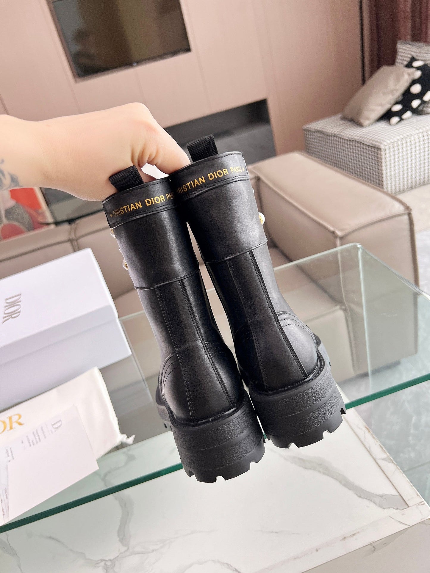 Luxury DiorD-Strike Ankle Boot Plain Black Calfskin