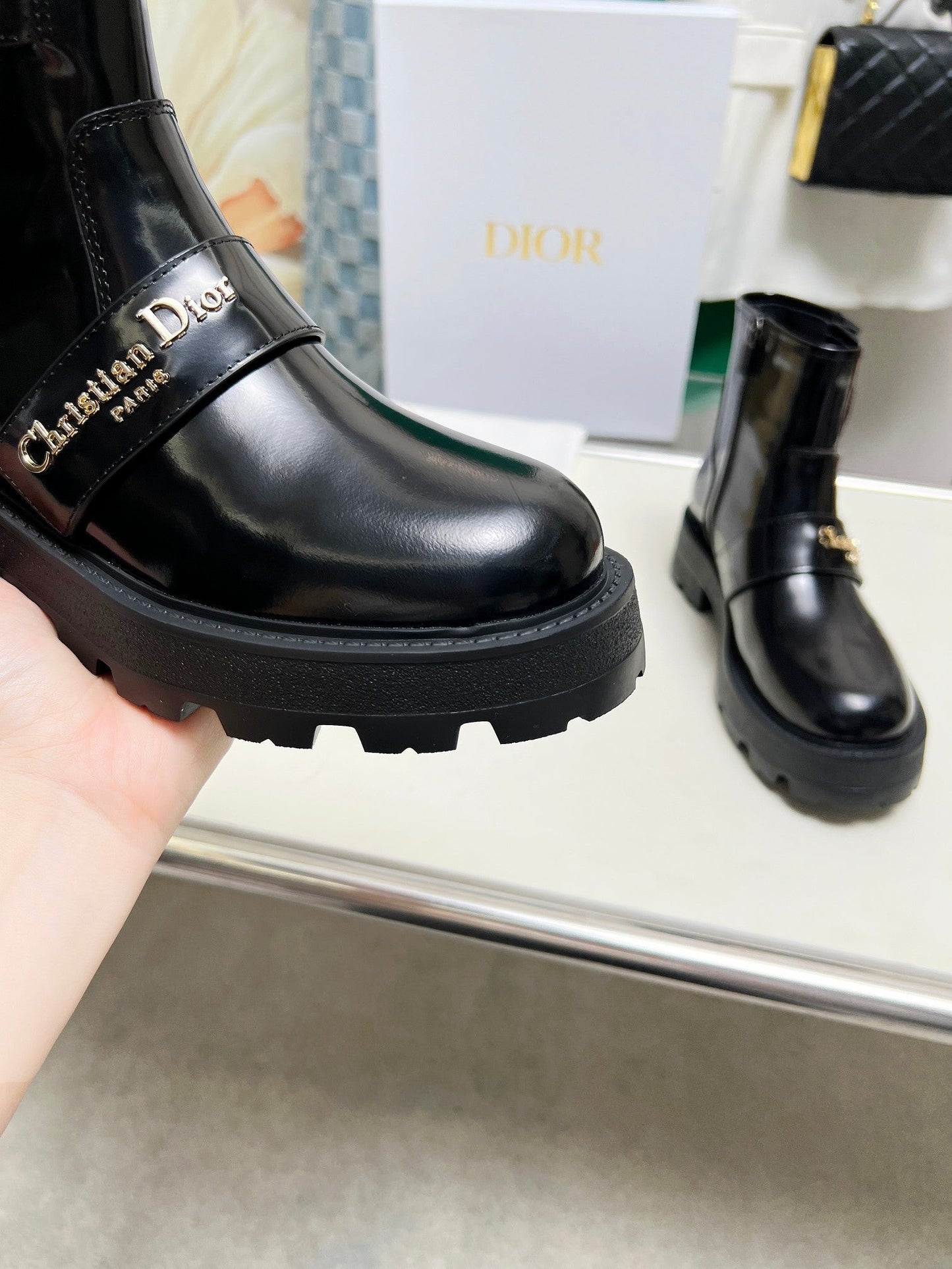 Luxury DiorD-Quest Ankle Boot Glossy Black Calfskin