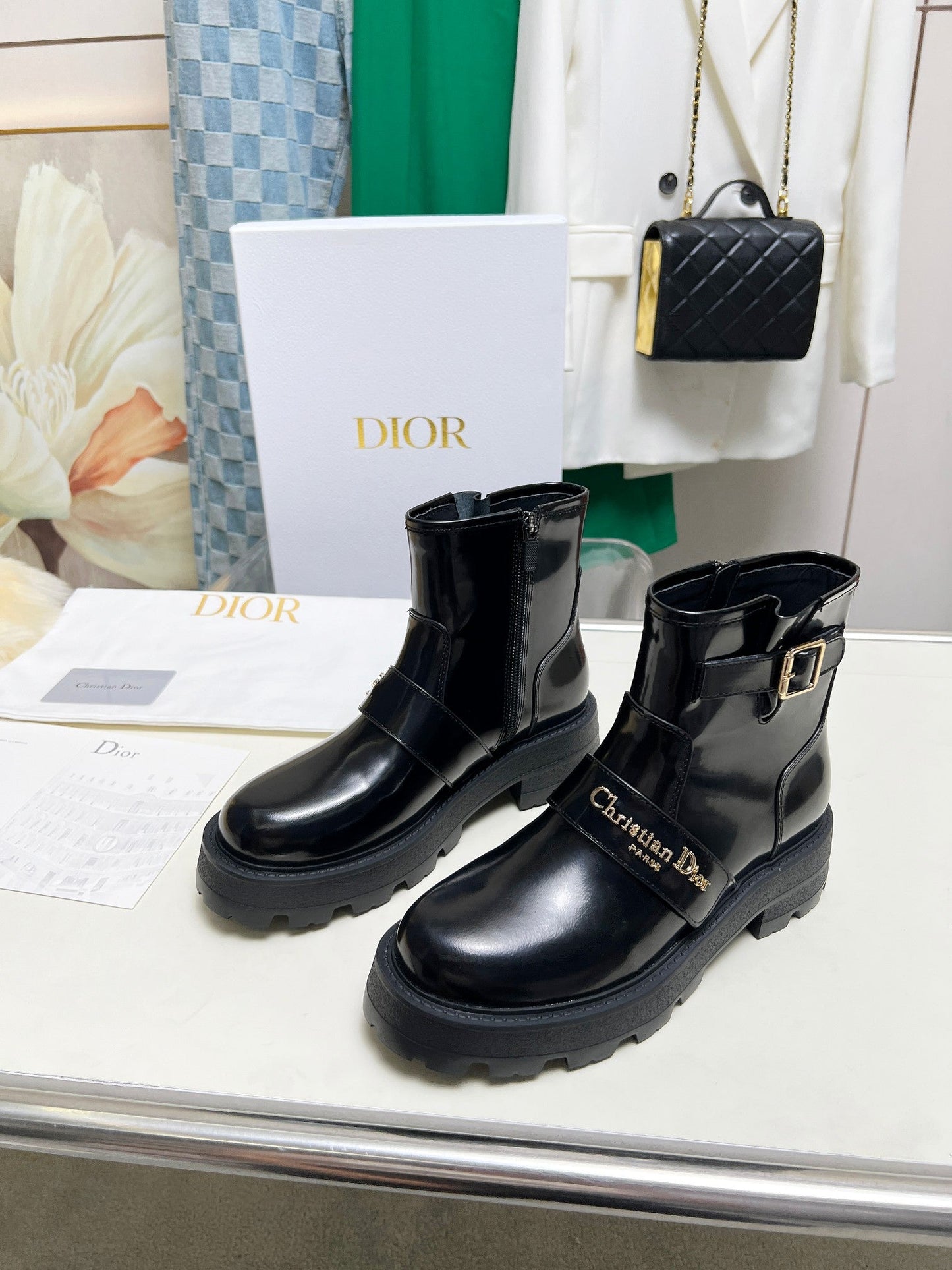 Luxury DiorD-Quest Ankle Boot Glossy Black Calfskin