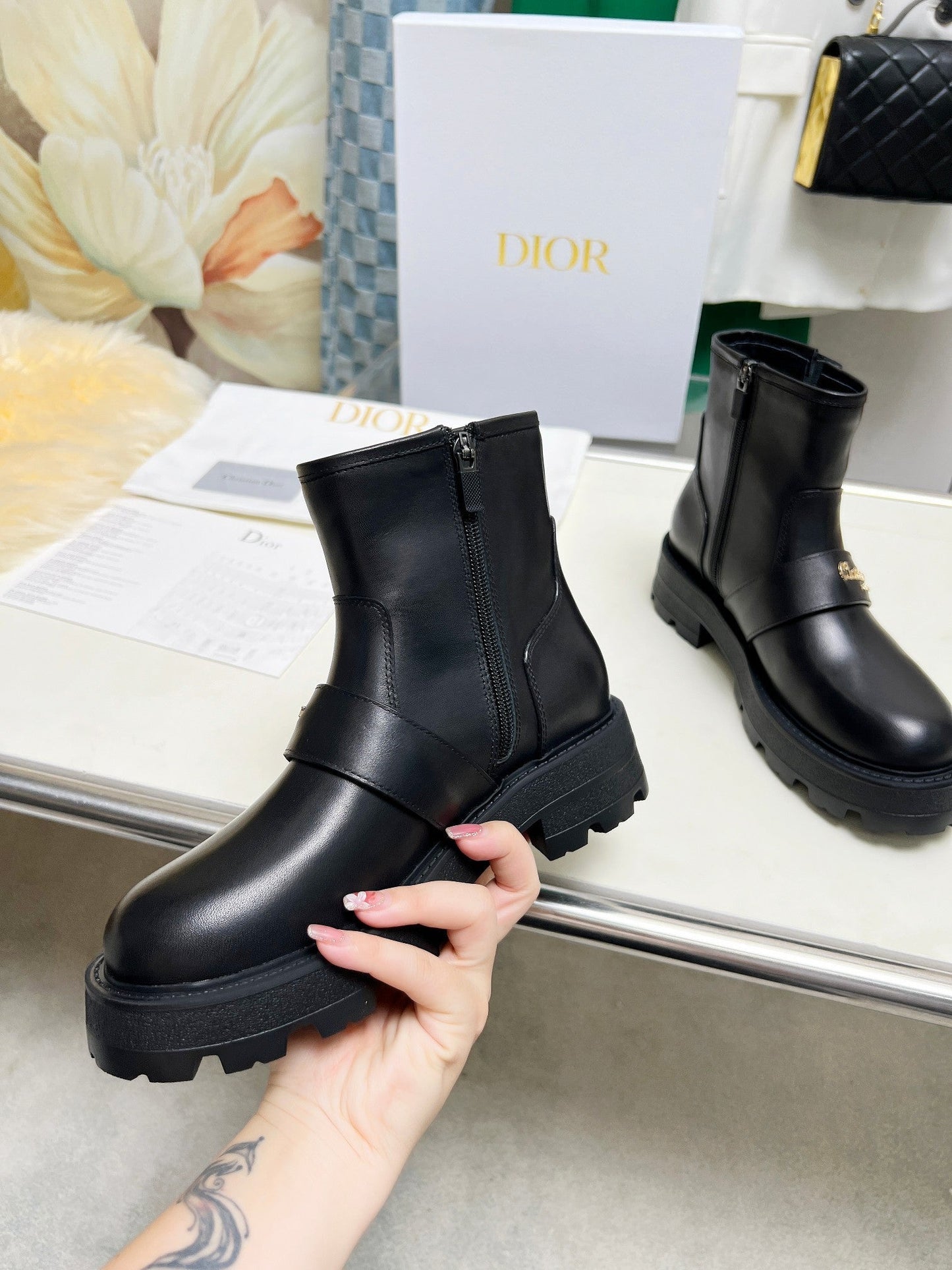 Luxury DiorD-Quest Ankle Boot Plain Black Calfskin