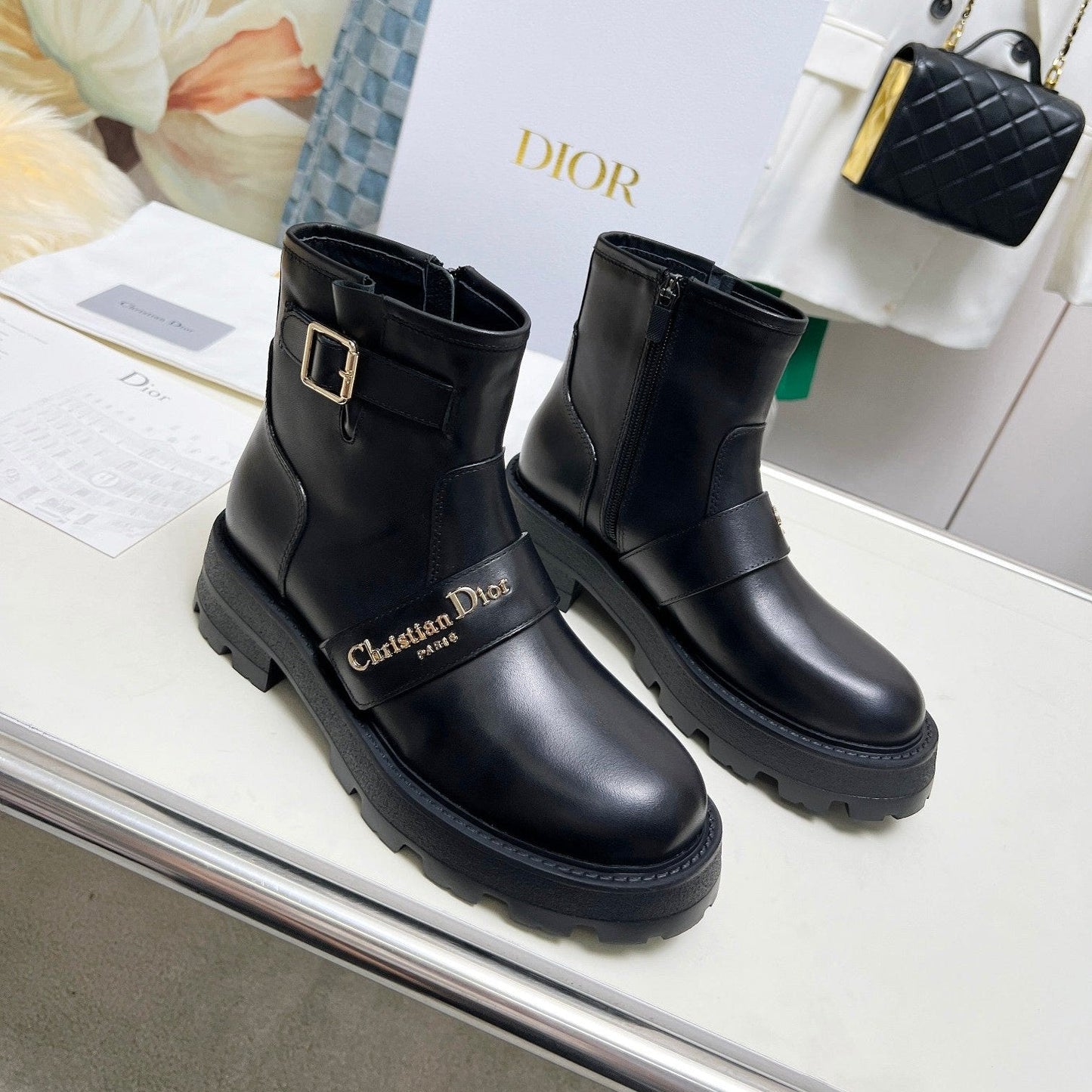 Luxury DiorD-Quest Ankle Boot Plain Black Calfskin
