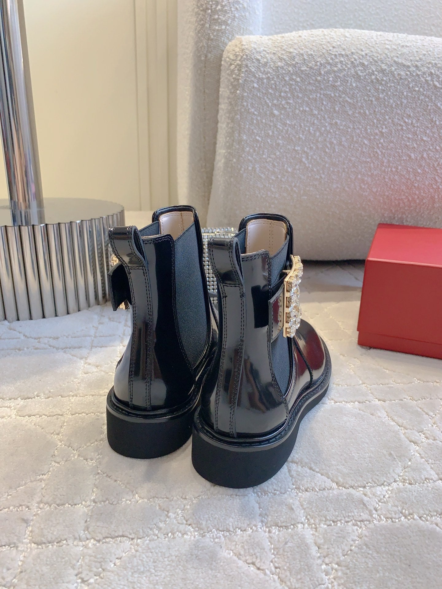 Luxury DiorVivie Roger Chelsea Ankle Boots Glossy Black Cowhide