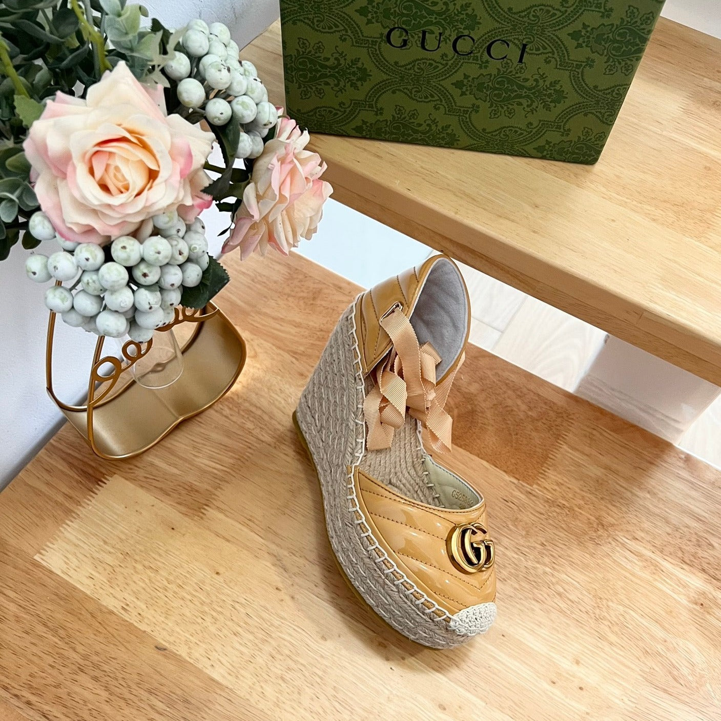 Luxury Gucci GG  Crochet platform Espadrilles Blush Amber Yellow