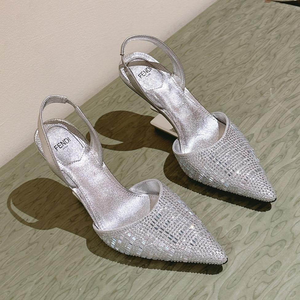 Luxury FendiLuxury FendiSEQUINS HIGH-HEELED SLINGBACK 85MM SILVER
