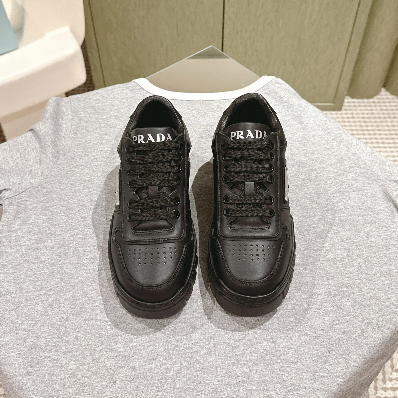 Luxury PradaFLATFORM SNEAKERS BLACK CALFSKIN