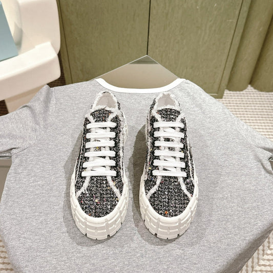 Luxury PradaDOUBLE WHEEL RE-NYLON GABARDINE SNEAKERS BLACK FABRIC