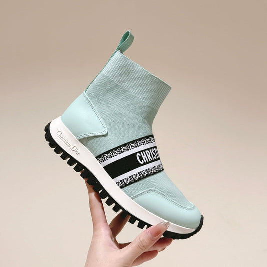 Luxury DiorHigh-Top Sneaker 40mm Jade Green Stretch Wool And Lambskin