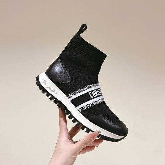 Luxury DiorHigh-Top Sneaker 40mm Black Stretch Wool And Lambskin