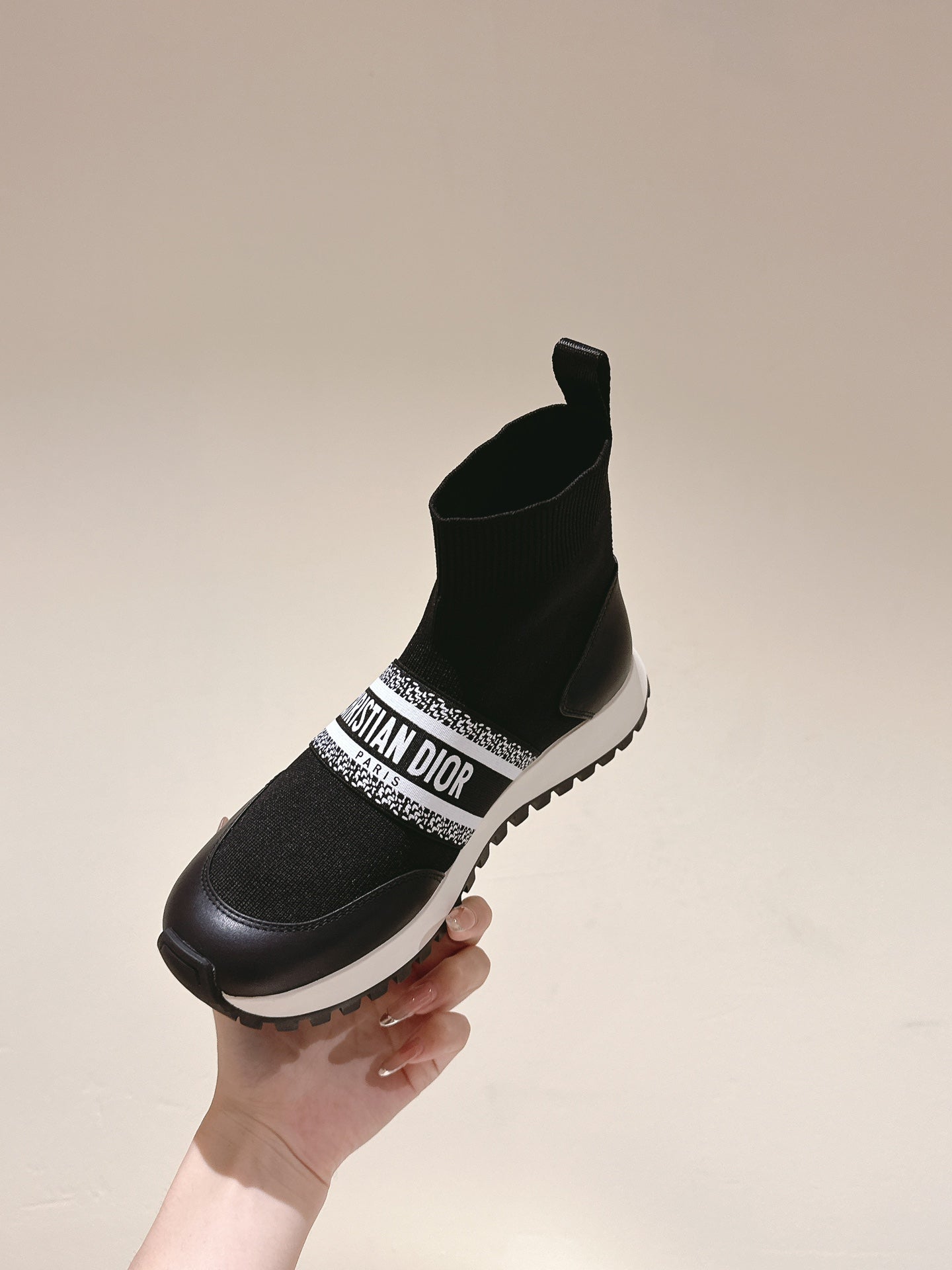 Luxury DiorHigh-Top Sneaker 40mm Black Stretch Wool And Lambskin